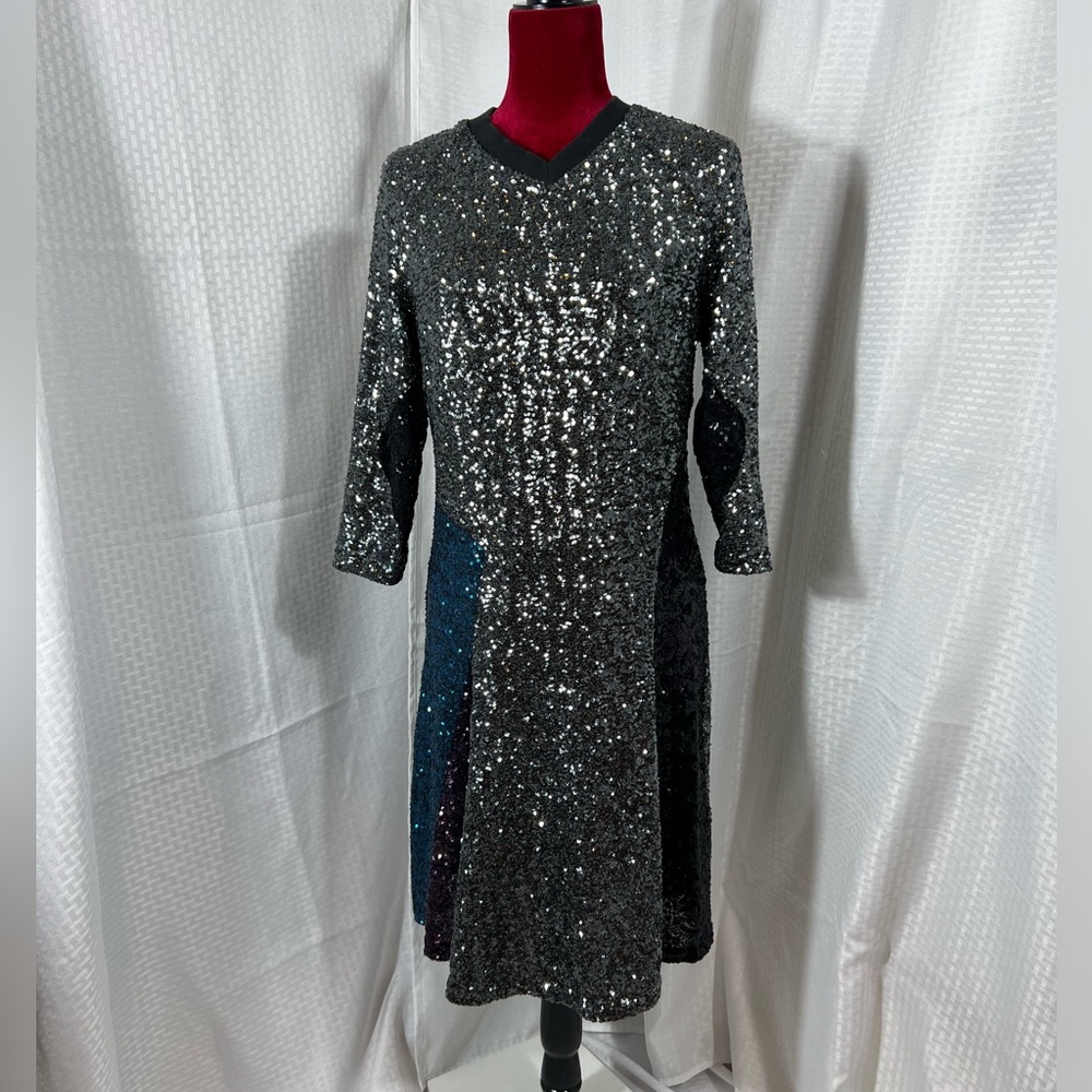 Rack 10: Koché Sequin Dress Sz 44 US 12 Black Midi Designer